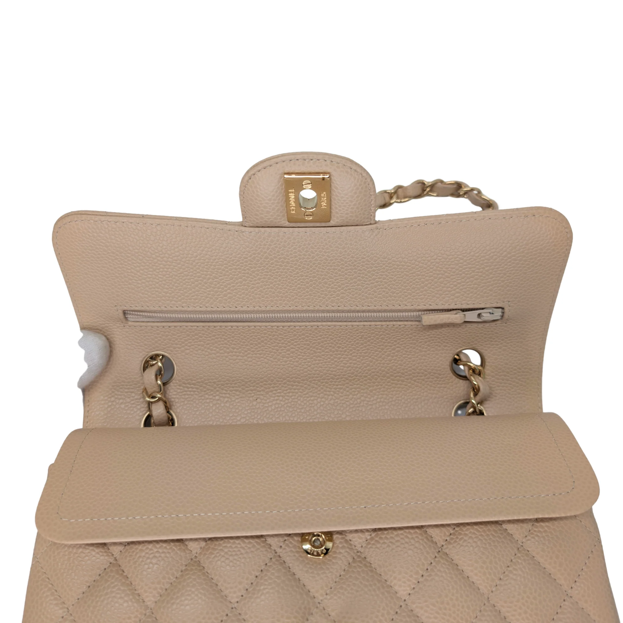 Chanel Classic Flap Small Caviar 2022 Microchip Shoulder Bag Beige - Image 13