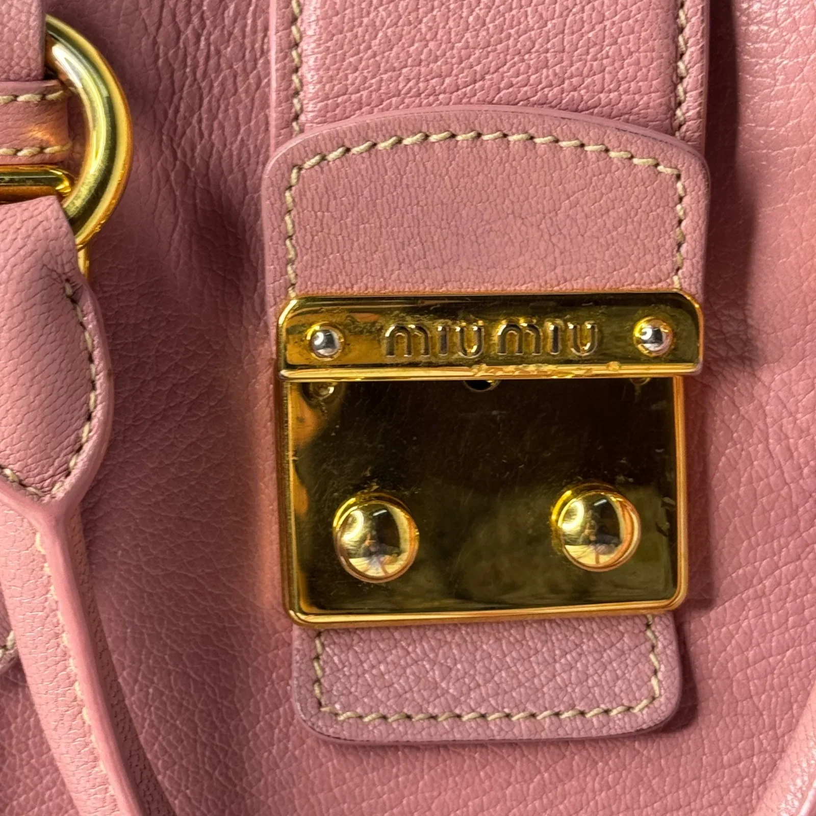 Miu Miu Goatskin Madras Shopping Crossbody Tote Bag Pink - Image 11