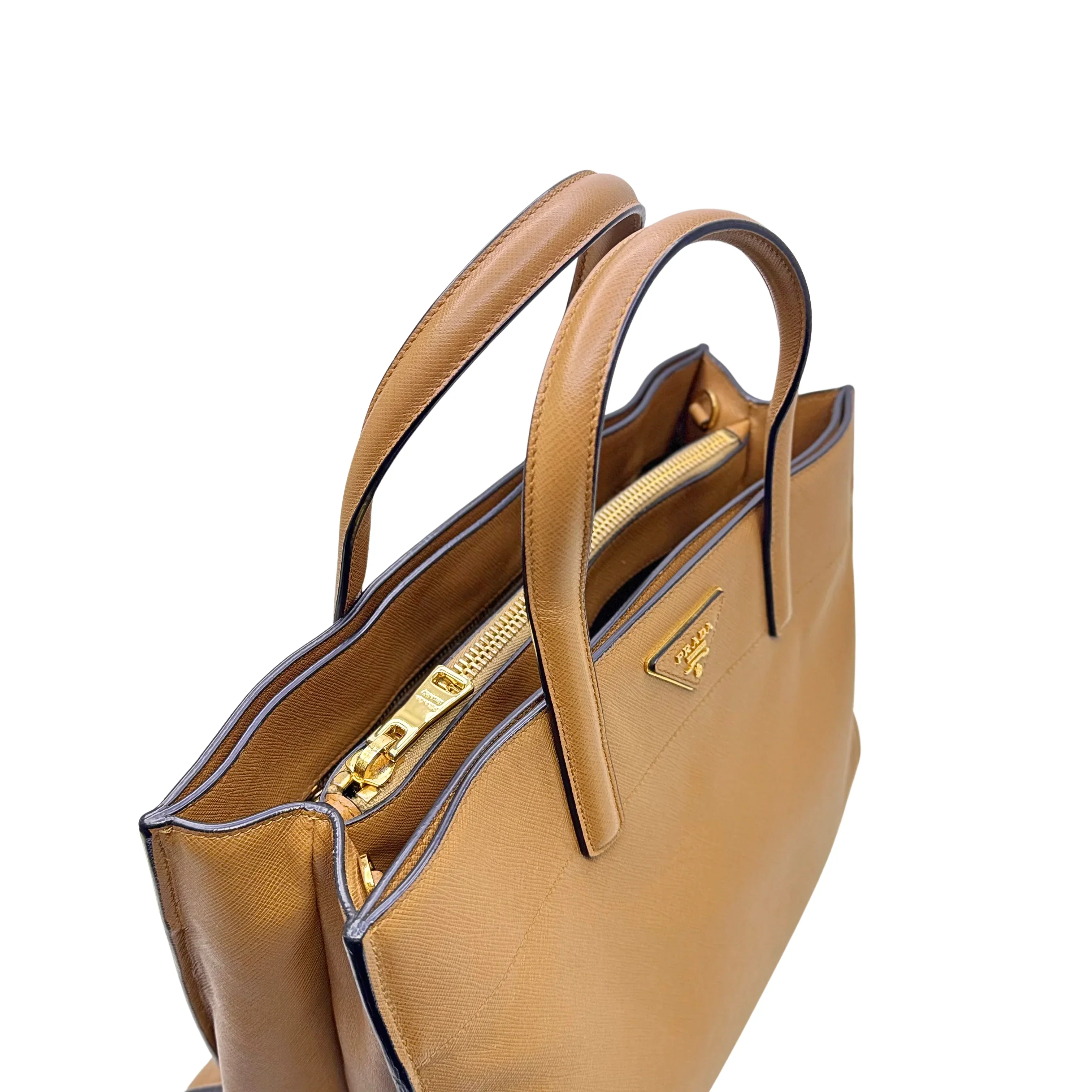 Prada Saffiano Handbag Leather Brown - Image 8